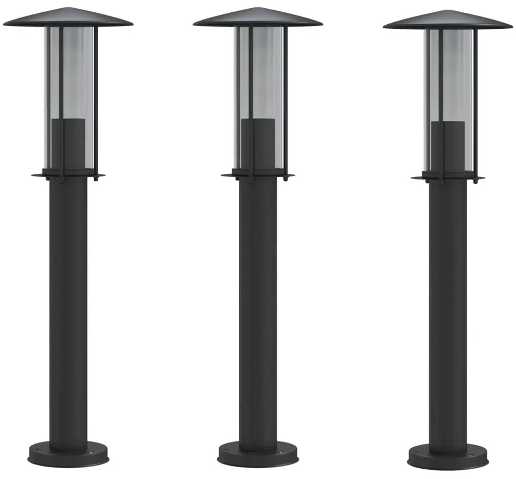 3 db fekete rozsdamentes acél kültéri állólámpa 60 cm