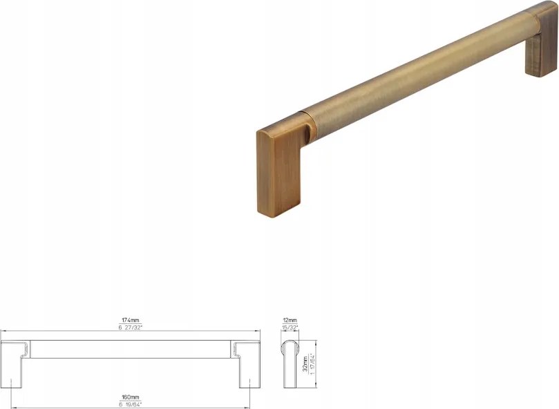 Bútorfogantyú Siro 2565-174ZN79ZN79 régi szálcsiszolt sárgaréz