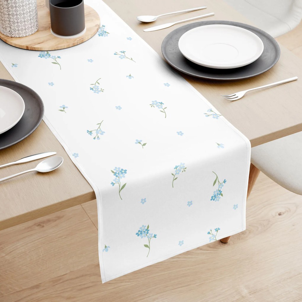 Goldea pamut asztali futó - nefelejcsek 50x160 cm