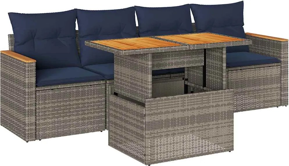 vidaXL 5 részes szürke polyrattan kerti ülőgarnitúra párnákkal