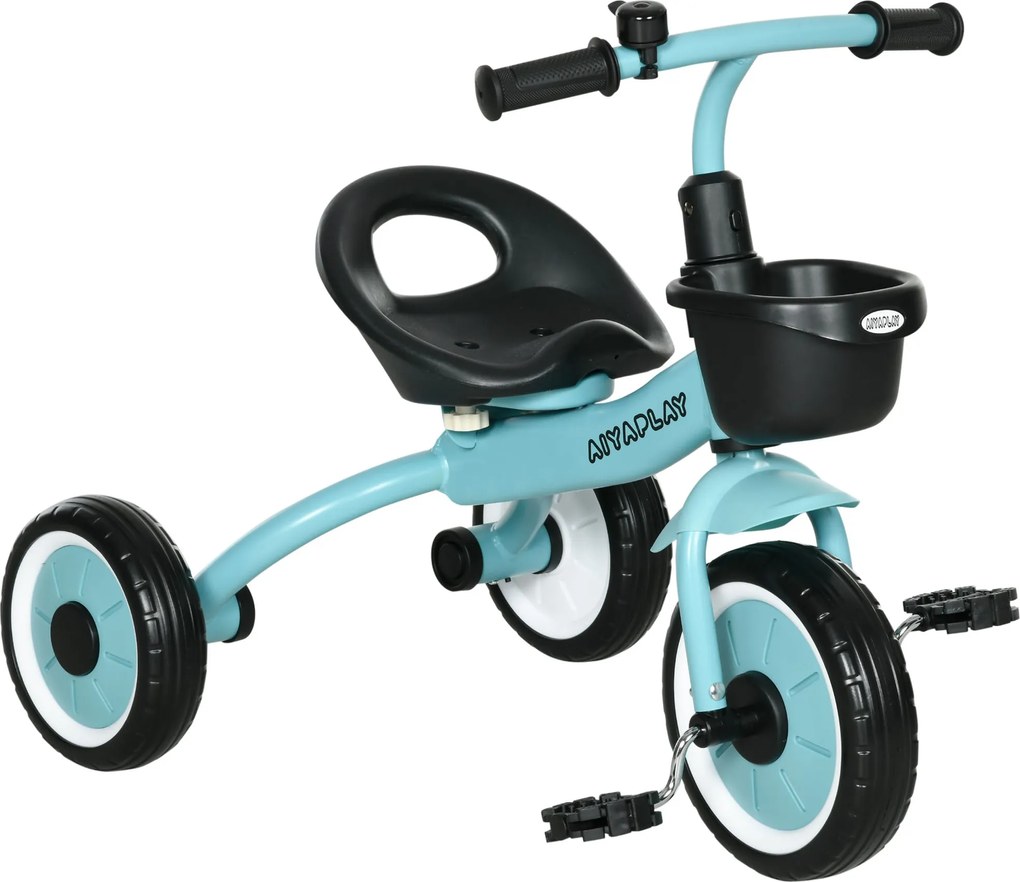 AIYAPLAY Tricikli, Gyerekbicikli Állítható Üléssel, Kiegyensúlyozó Bicikli Kosárral és Csengettyűvel, Pedálos Gyerekbicikli 2-5 Éveseknek, Fém, Kék |