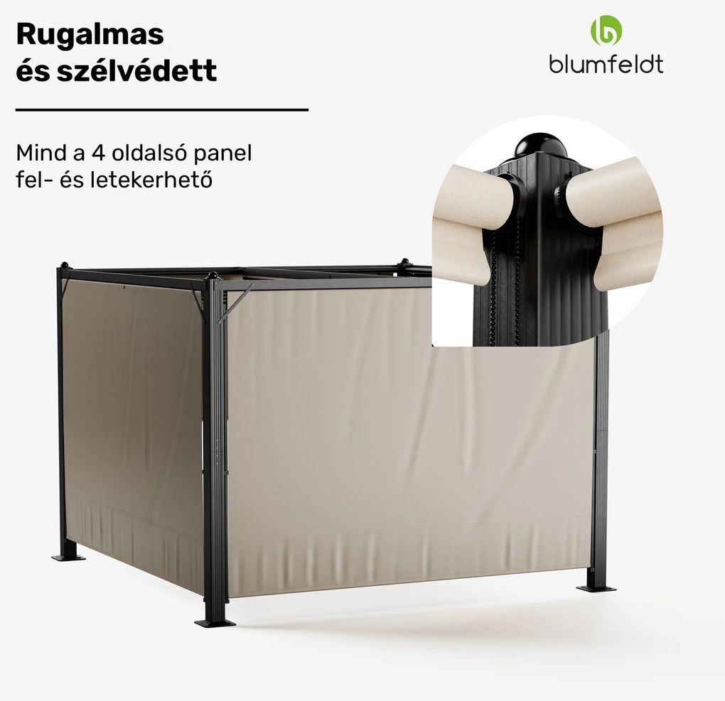 Blumfeldt Pantheon Cortina pavilon 3x3 m, időjárásálló, alumínium, porfestett, redőnyök