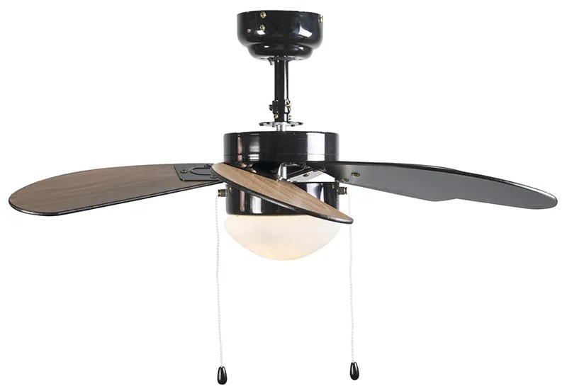 Mennyezeti ventilátor fekete fa mintával 80 cm húzókapcsolóval - Fresh