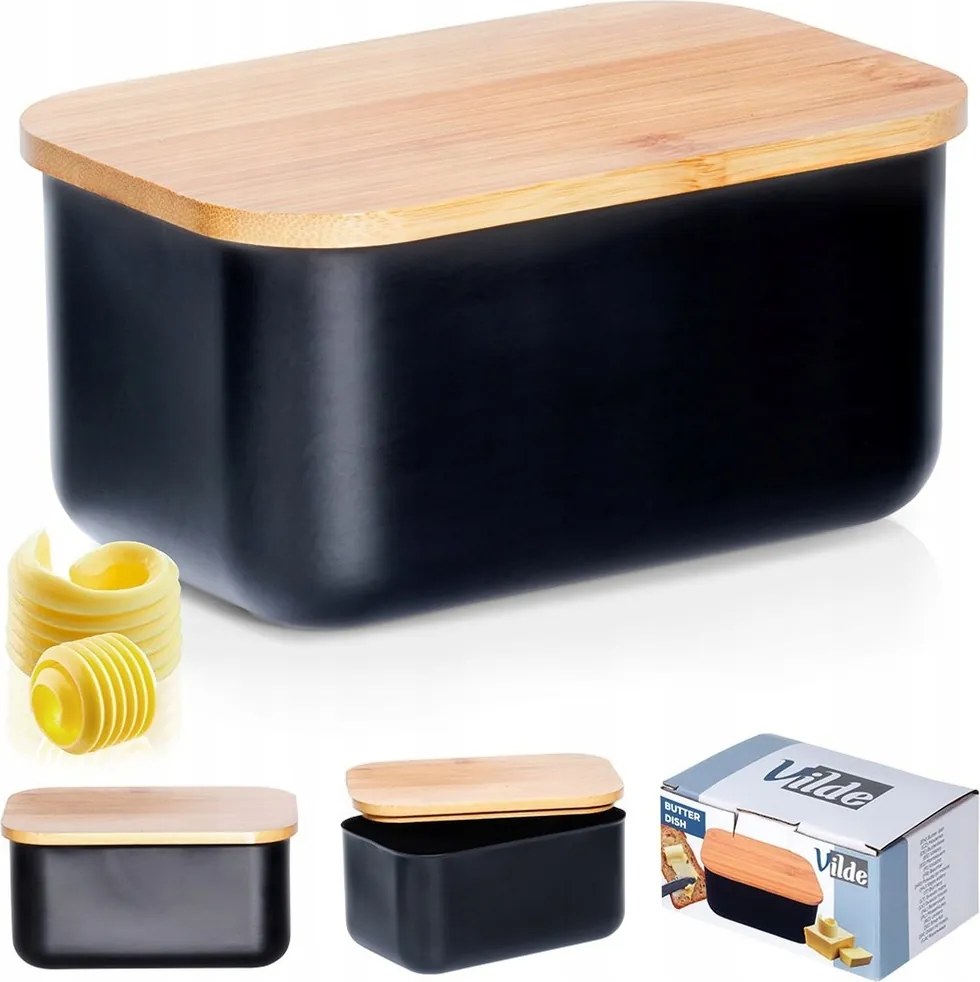 Vajtartó Fekete bambusz konyhai vajtartó acél