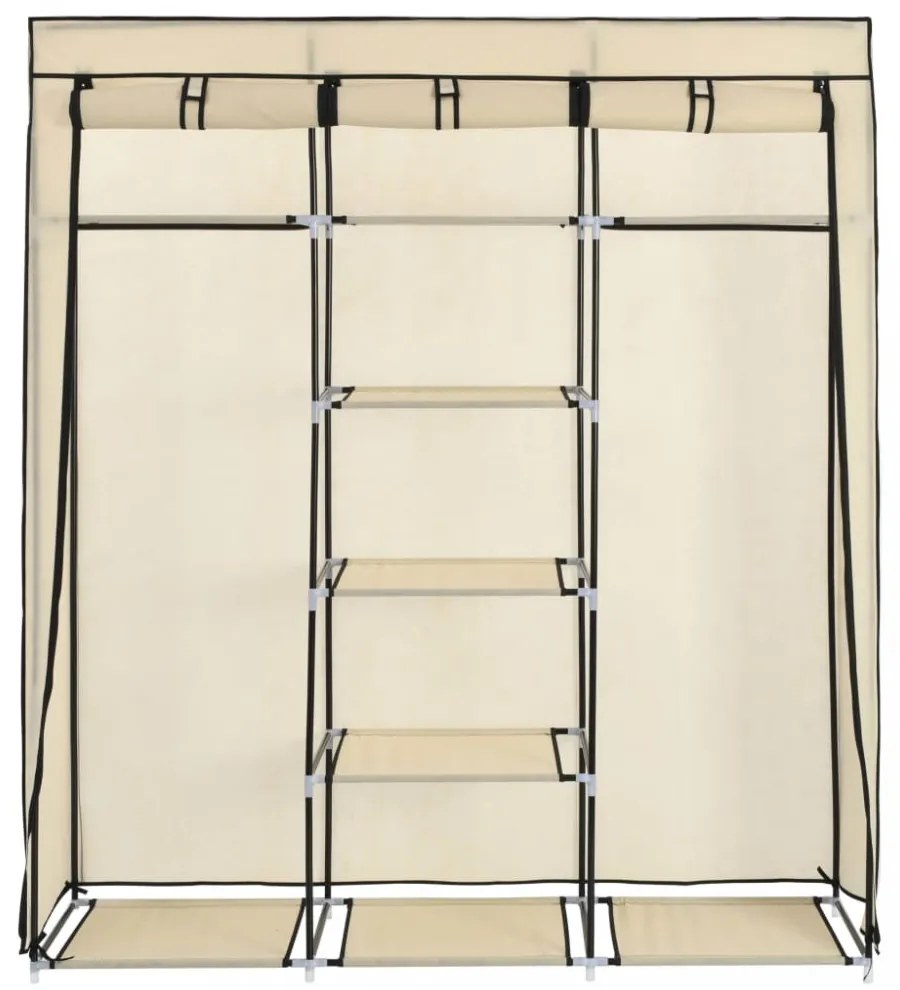 krém szövet ruhásszekrény rekeszekkel és rudakkal 150x45x175 cm