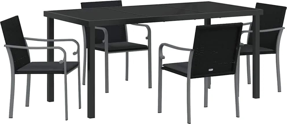 vidaXL Kert étkező szett 5 pcs Fekete és Szürke PE Rattan