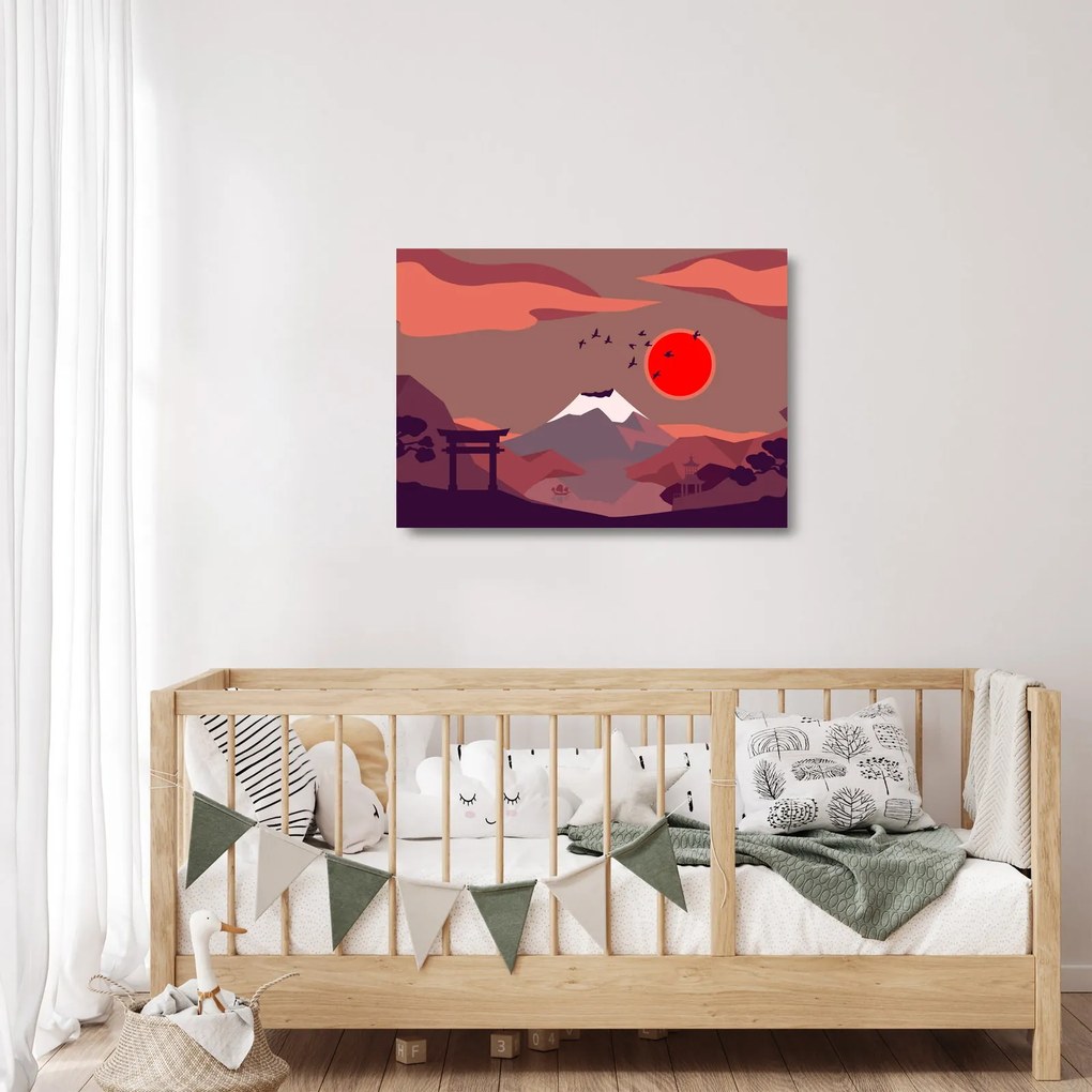Kép - A Fuji-hegy illusztrációi (üvegen) (70x50 cm)