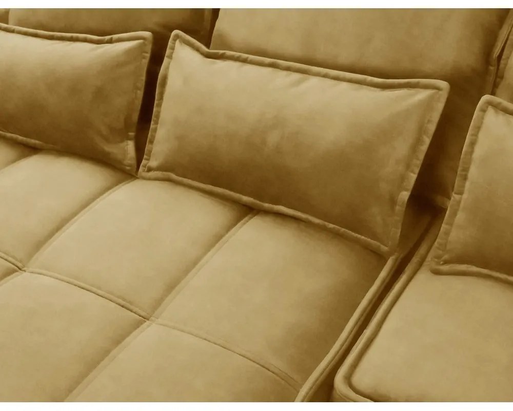 Sárga bársony kinyitható-tárolóhelyes sarokkanapé (bal oldali-heverő résszel) Campo – ELTAP