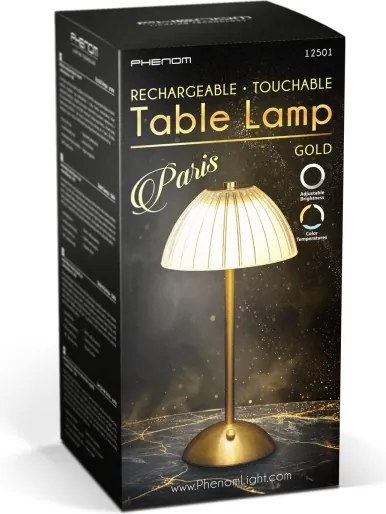 Fényerőszabályozható, újratölthető PARIS LED asztali lámpa, 2 W, 5 V, 800 mAh, arany