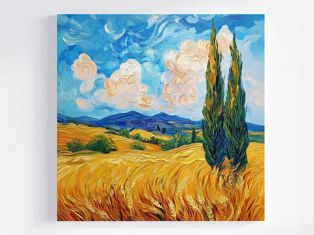 Poszter Tájkép Nyár Mező Gabona Hegyek Ciprus 80x80