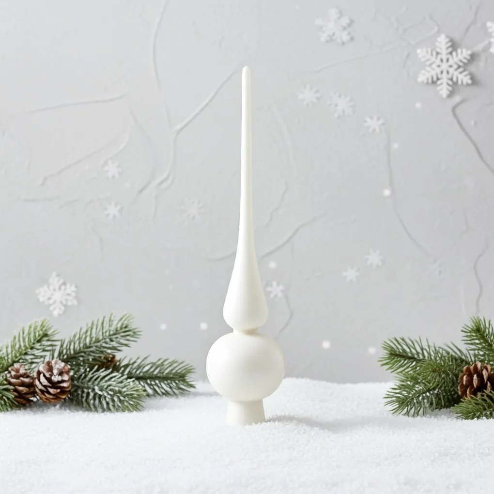 Fehér üveg csúcsdísz 25,5cm