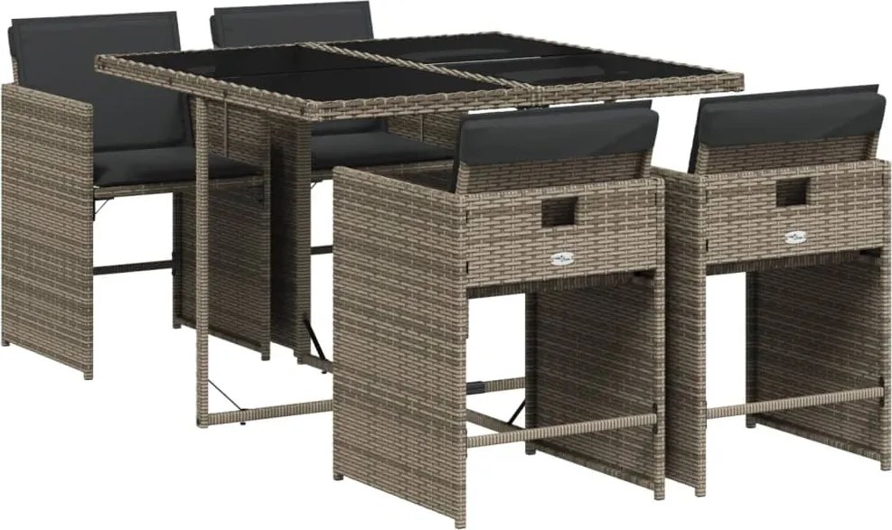 vidaXL 5 részes szürke polyrattan kerti étkezőgarnitúra párnával