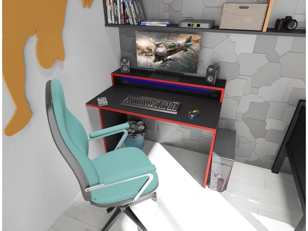 Gamer PC asztal Adapt (fekete + piros) (RGB LED világítással). 1054991