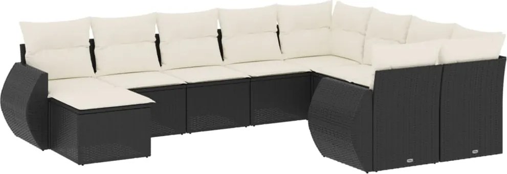 vidaXL 10 részes fekete polyrattan kerti ülőgarnitúra párnákkal