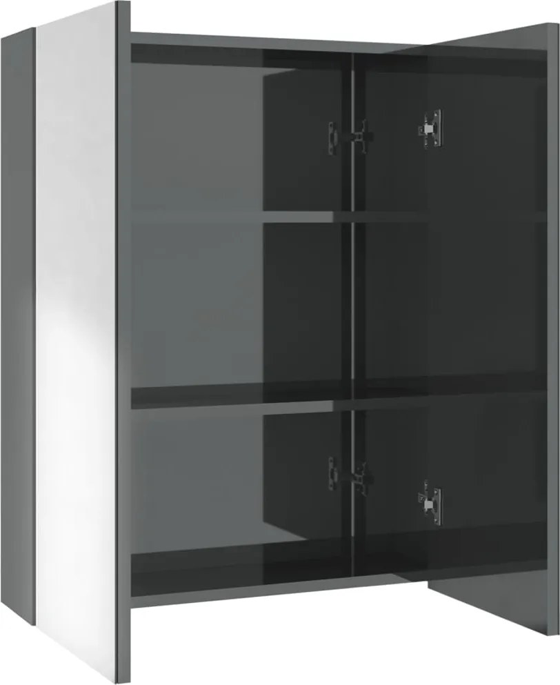vidaXL fényes szürke MDF tükrös fürdőszobaszekrény 60 x 15 x 75 cm