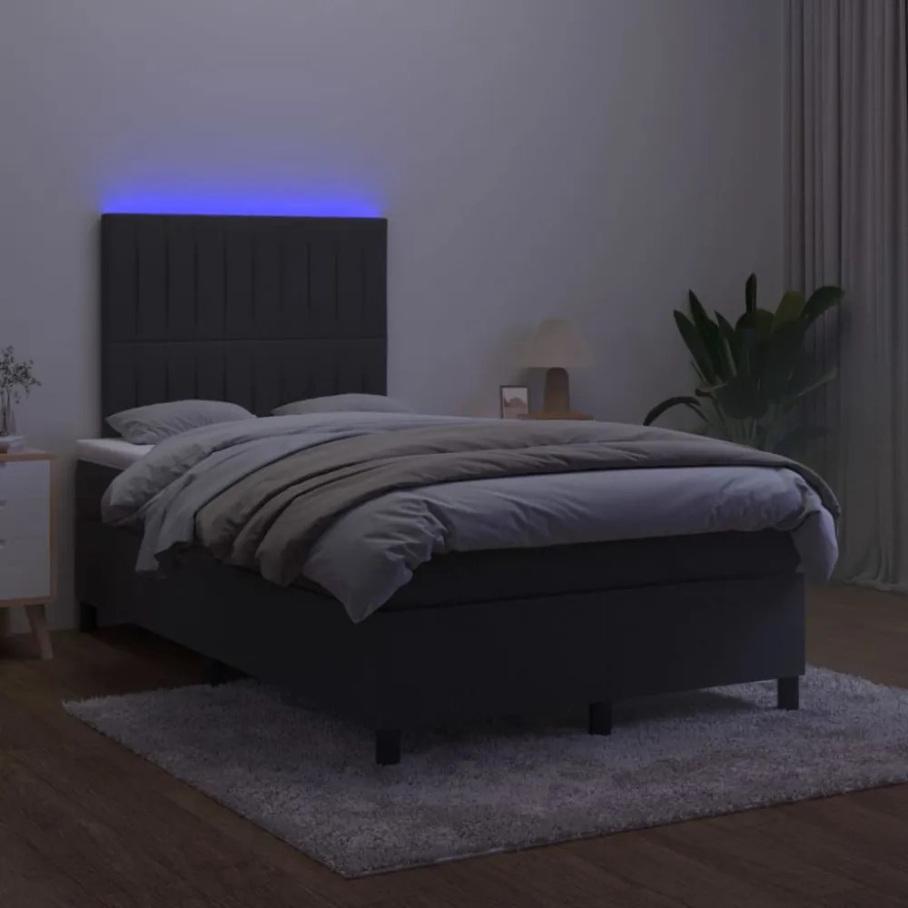 fekete bársony rugós és LED-es ágy matraccal 120x200 cm