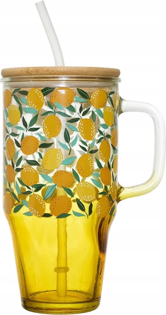Cmp KA0629 Üveg bögre szívószállal és fedéllel 650 ml, citromos