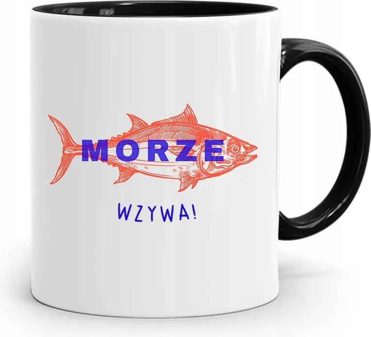 Fekete Bögre Horgászoknak A Tenger Hív Ajándék fényképes nyomtatással