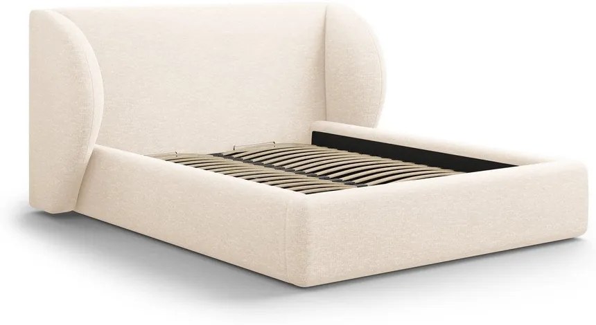 Krémszínű kárpitozott ágyneműtartós franciaágy ágyráccsal 200x200 cm Miley – Micadoni