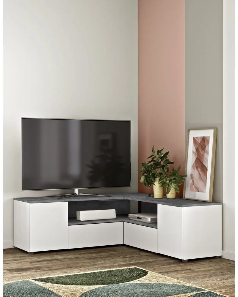 Fehér-szürke TV-állvány beton dekorral 130x46 cm Angle – TemaHome
