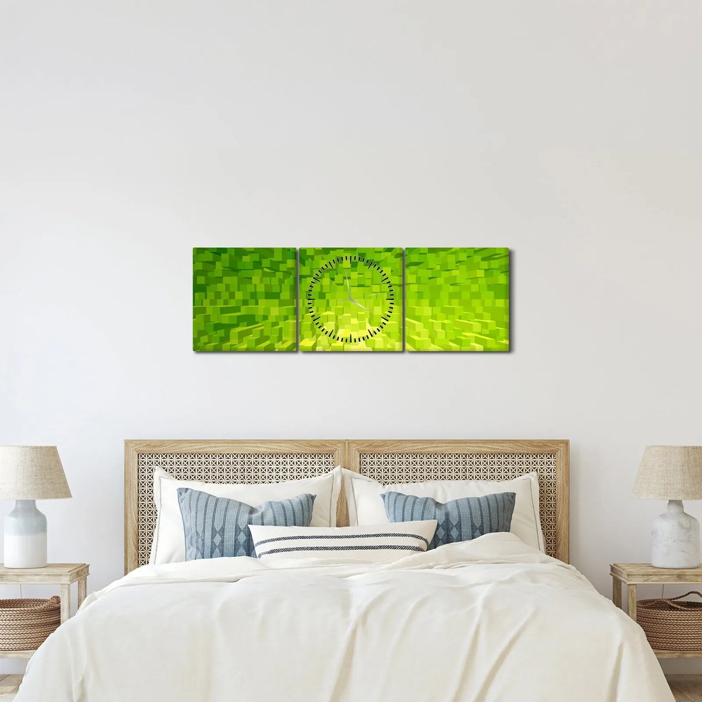Sárgászöld kockák képe (órával) (90x30 cm)