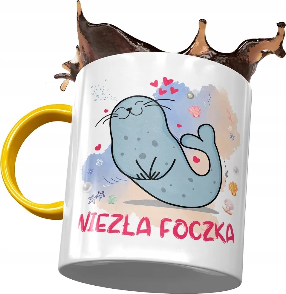 Sárga bögre pecséttel ajándékba fotónyomattal