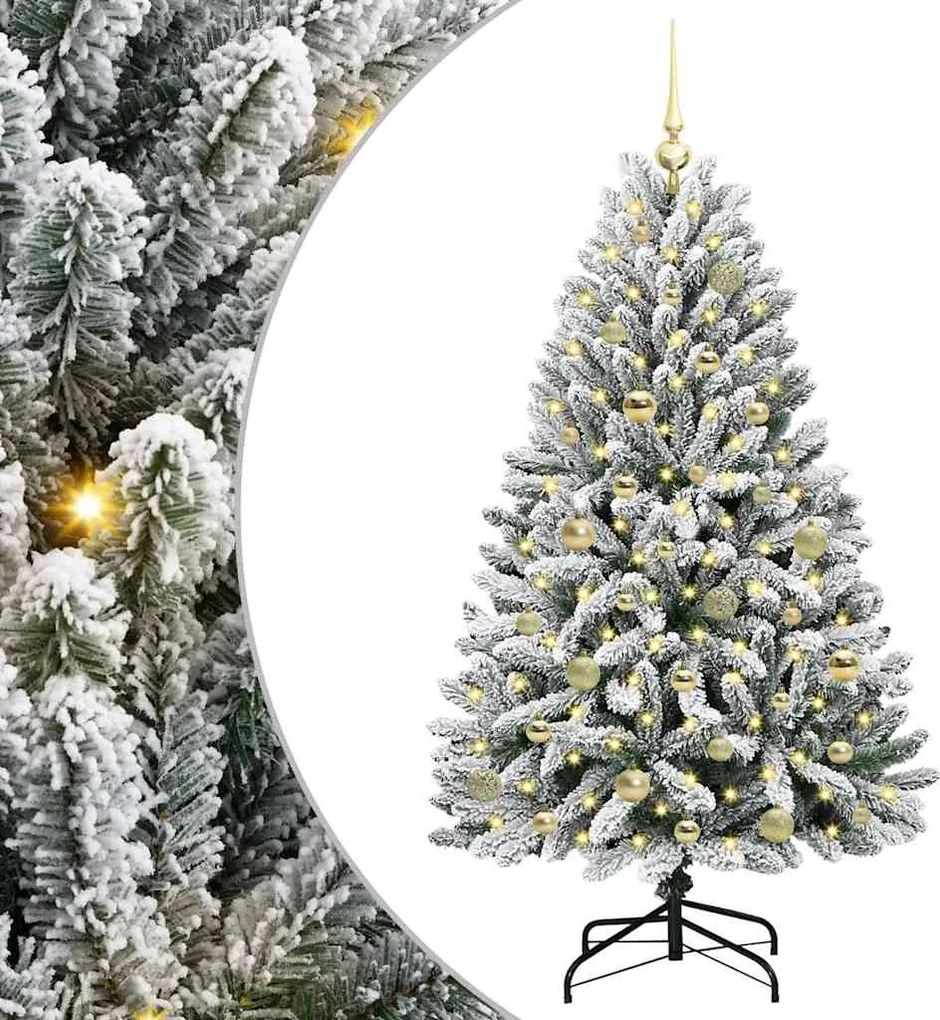 vidaXL Mű karácsonyfa 150 LED-del Zöld és Fehér 150 cm PVC és fém