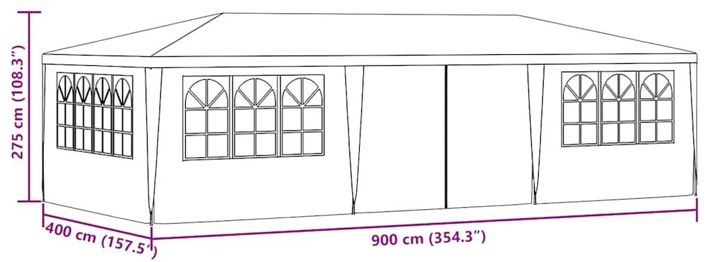kék rendezvénysátor oldalfalakkal 4 x 9 m 90 g/m²