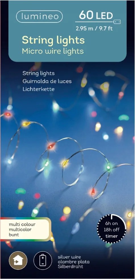 Lámpák Micro 60 LED-es beltéri karácsonyfa drót Színes 295cm