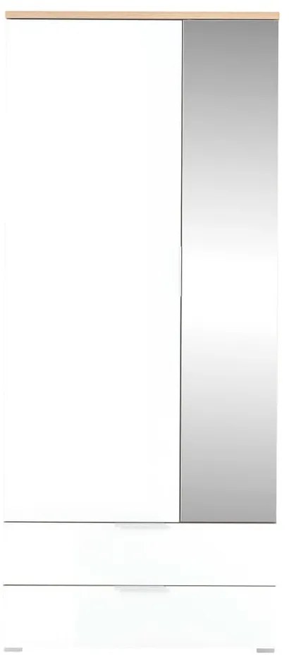 Fehér ruhásszekrény tölgyfa dekorral, tükörrel 84x196 cm Telde - Germania