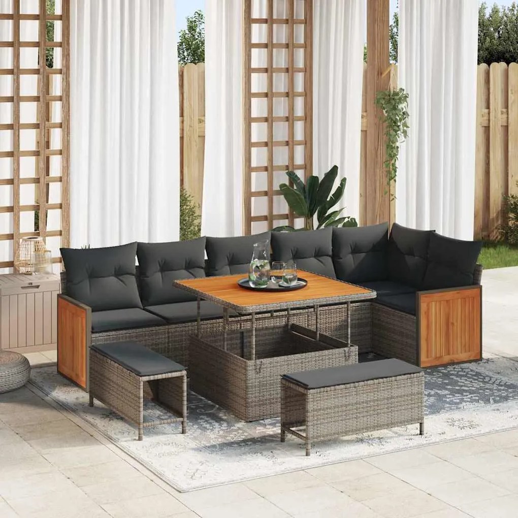 Kerti Kanapé Szett 9 pcs Szürke Sötétszürke 100 x 100 x 71 cm