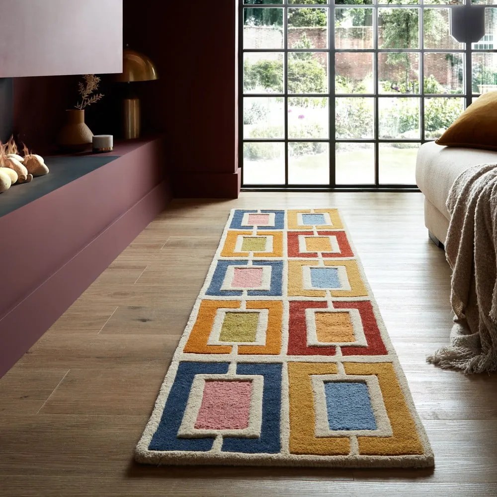Kézi szövésű gyapjú futószőnyeg 60x230 cm Retro Blocks – Flair Rugs