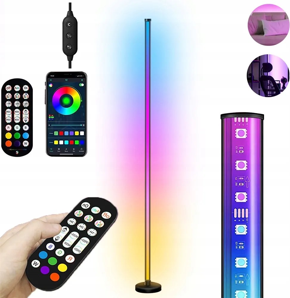 Álló Padló Lámpa Rgb Zene Fekete Sarok Távirányító