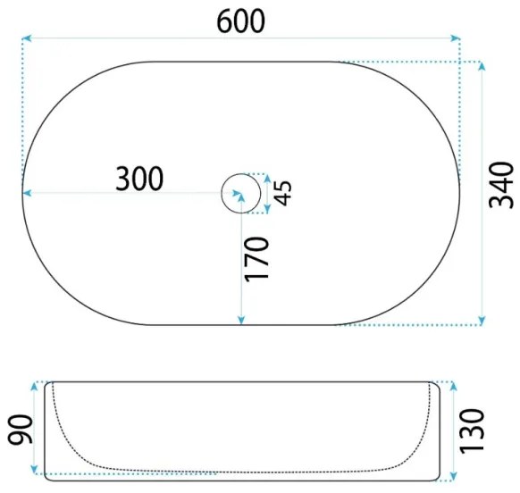 REA-U6526 - VANDA ráültethető mosdó 34x60 cm, kerámia/fényes fehér