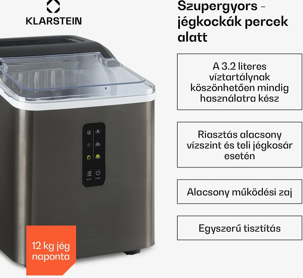 Klarstein Albaron Supreme jégkockakészítő Bullet 12kg/24h 1,5 L rozsdamentes acél