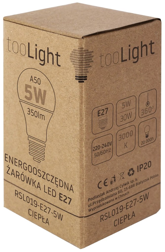 Toolight Szerszámlámpa, LED izzó E27, 5W, 350lm, 3000K meleg, RSL019, OSW-20004