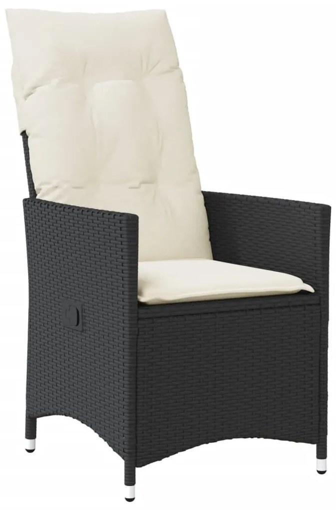 7 részes fekete polyrattan kerti étkezőgarnitúra párnával