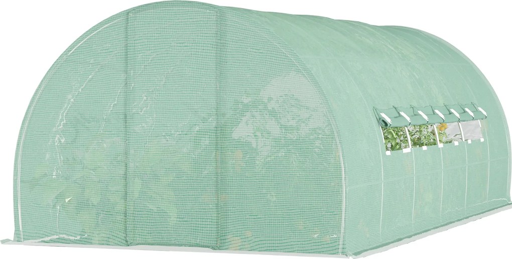 Outsunny Csatorna Üvegház Ajtóval és 8 Ablakkal, Kert Üvegház PE-ből és Horganyzott Fémából, Növénytermesztéshez, 600x300x200 cm | Aosom