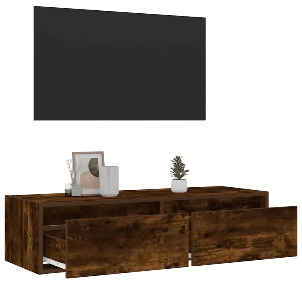TV szekrény LED világítással füstölt tölgy 100X35,5x25 cm