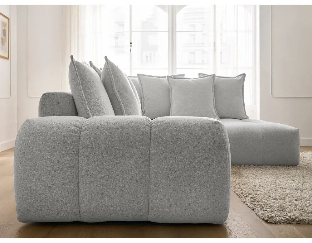 Világosszürke zsenília kinyitható-tárolóhelyes sarokkanapé (jobb oldali-L alakú) Everest – Bobochic Paris