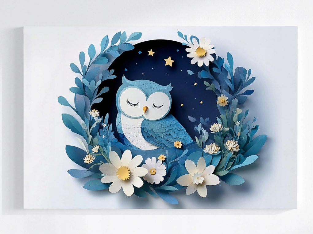 Poszter Kivágott Madár Bagoly Éjszaka Virágok Csillagok Álom 120x80