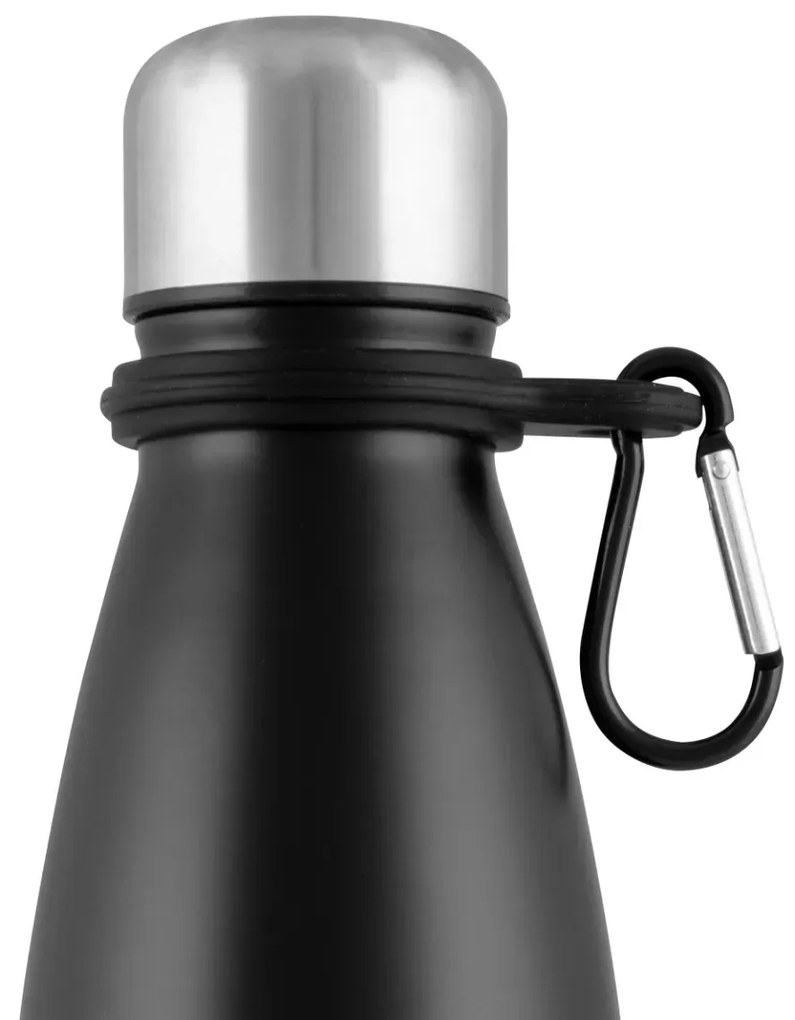 Altom Rozsdamentes vízpalack karabinerrel 350 ml,fekete