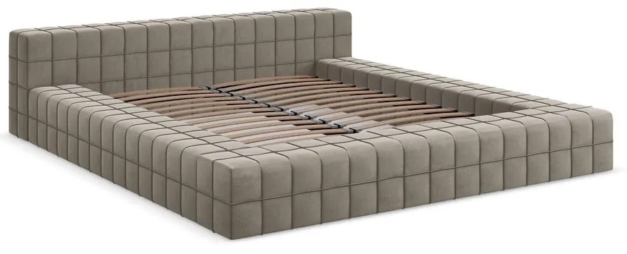 Szürkésbarna kárpitozott franciaágy ágyráccsal 160x200 cm Akela – Makamii