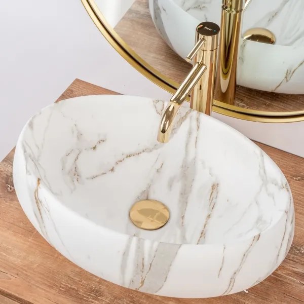 REA-U8568 - Ráépíthető mosdó LINDA 34x48,5 cm kerámia/márvány dekor