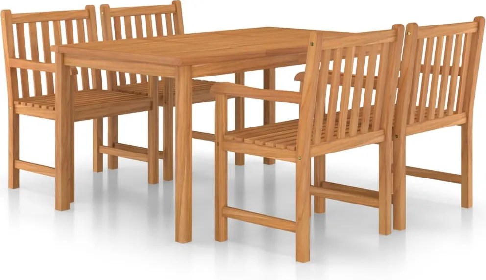 vidaXL 5 részes tömör tíkfa kerti étkezőgarnitúra 150 x 90 cm