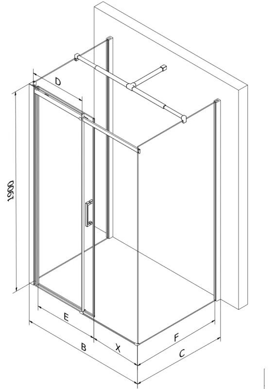 Mexen Omega, 3 falas zuhanykabin tolóajtóval 110 (ajtó) x 90 (fal) x 190 cm, 8mm átlátszó üveg, króm profil + fekete SLIM zuhanytálca, 825-110-090-01…