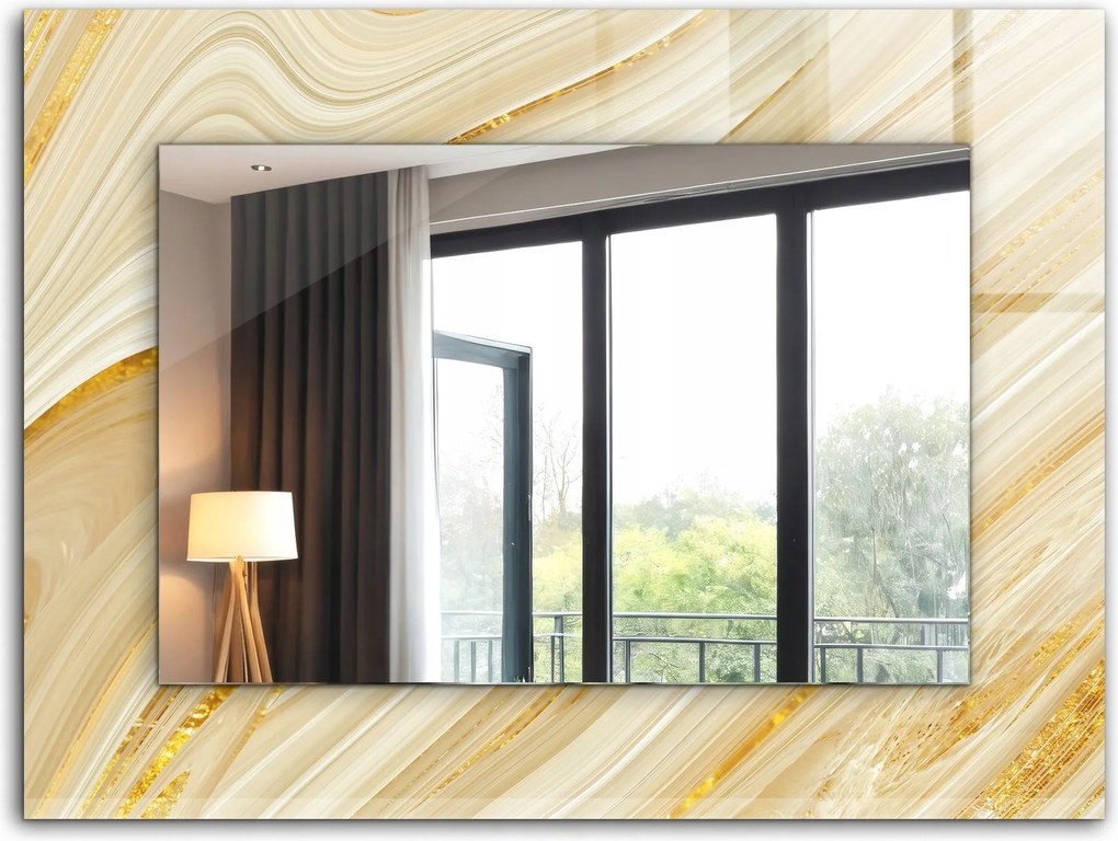 Modern tükör gyönyörű nyomott mintával XXL 80x60 cm Sárga absztrakt vonalak