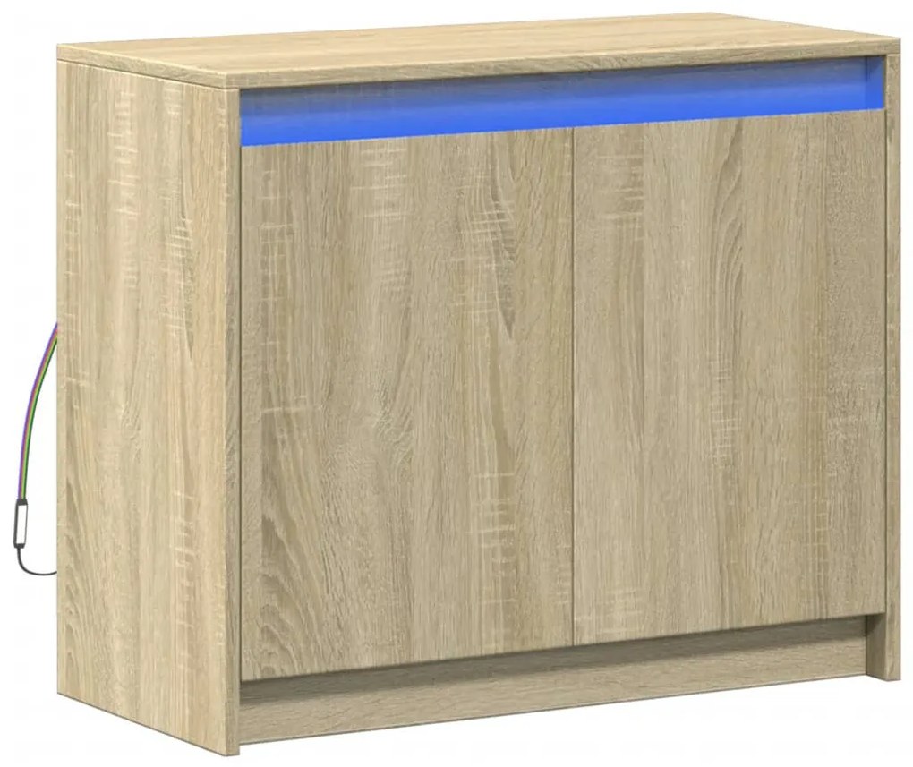 sonoma tölgy szerelt fa tálalószekrény LED-del 72 x 34 x 61 cm