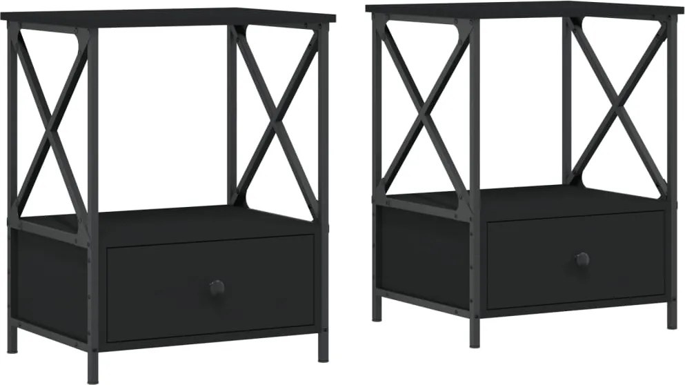 vidaXL 2 db fekete szerelt fa éjjeliszekrény 50x41x65 cm