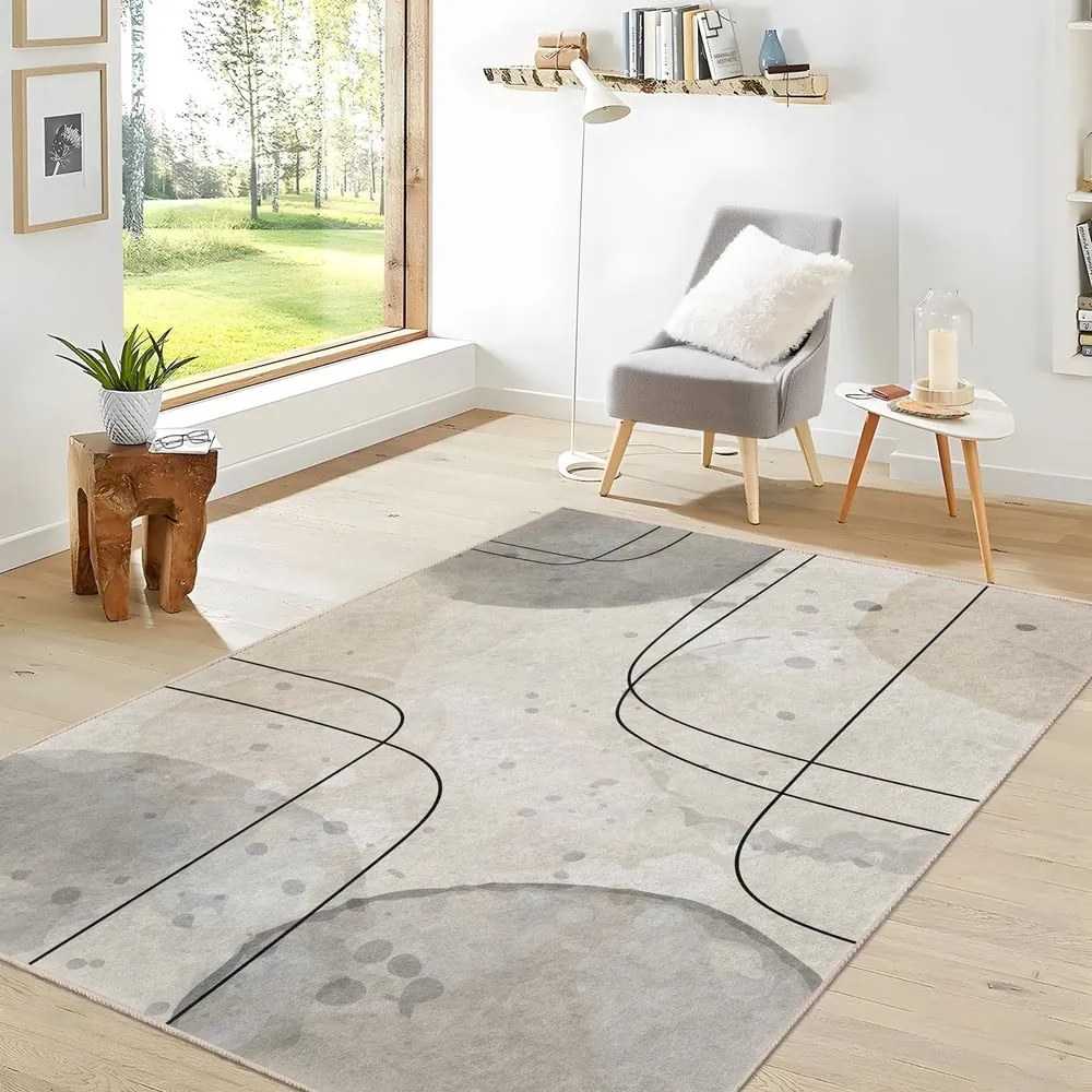 Szürke-krémszínű mosható futószőnyeg 80x200 cm Simple Lines – Mila Home